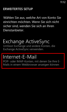 Windows Phone 8: Kontoart wählen